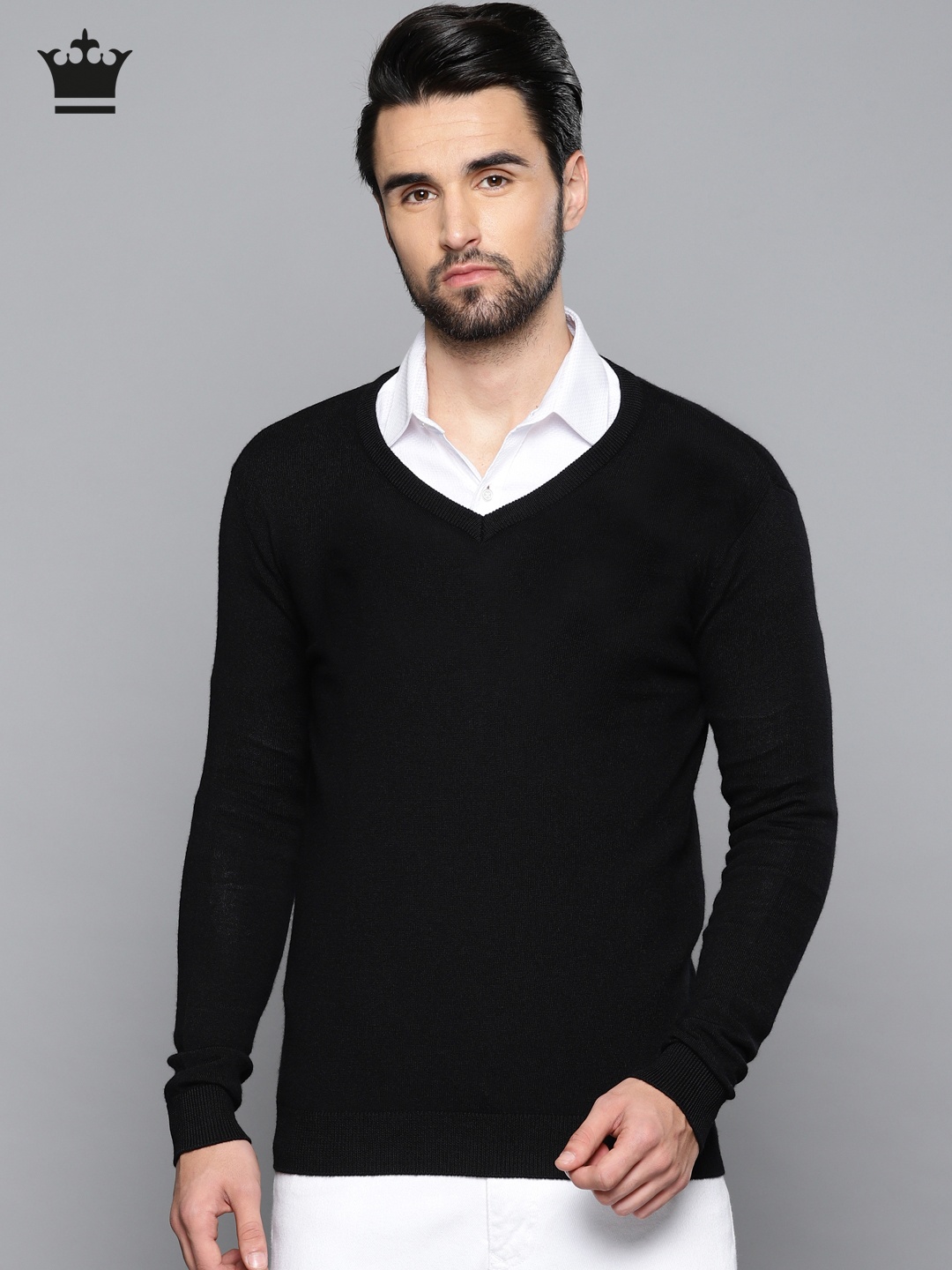 

Louis Philippe Men Black Solid Pullover