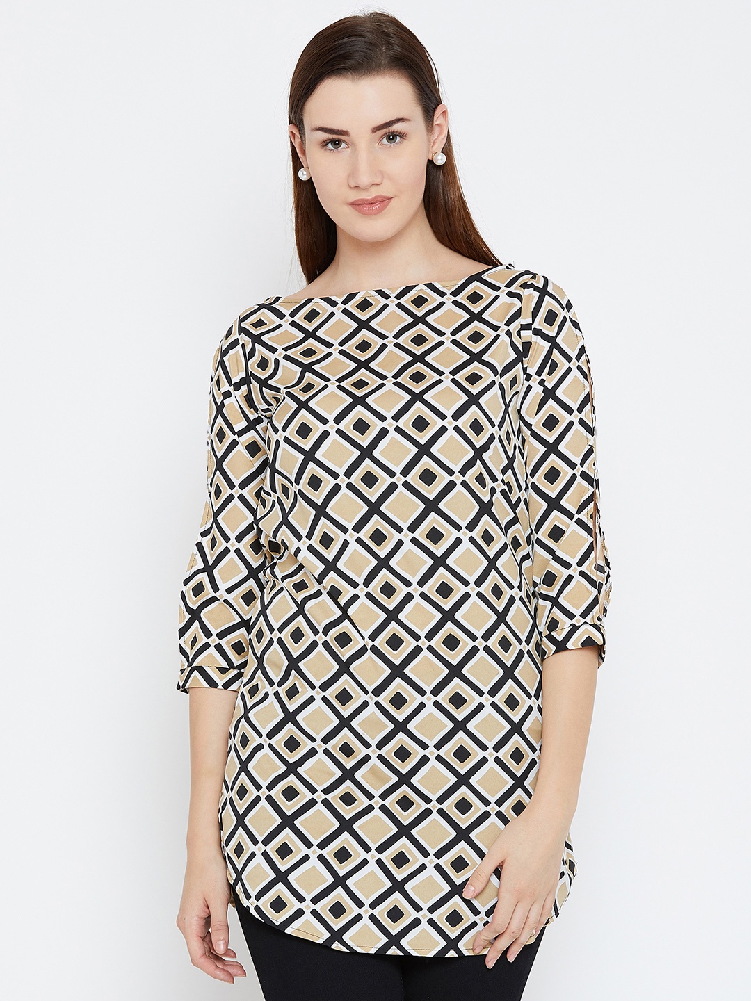 

Ruhaans Beige & Black Printed Tunic