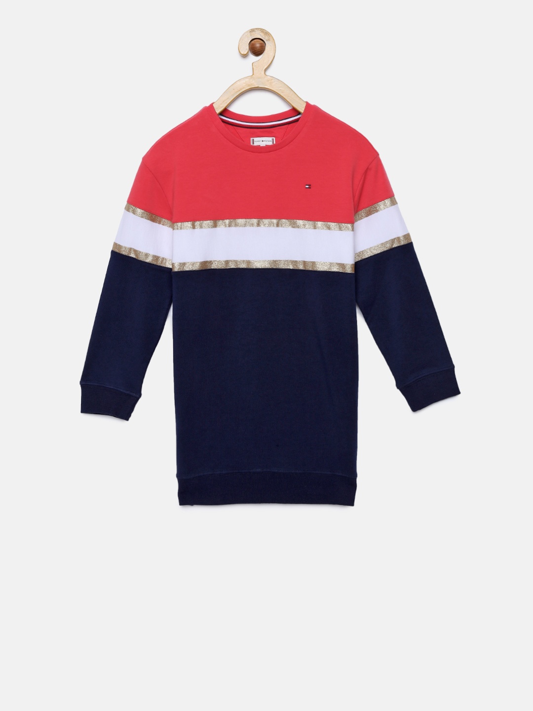 

Tommy Hilfiger Girls Navy Blue & Red Colourblocked Sweater Dress