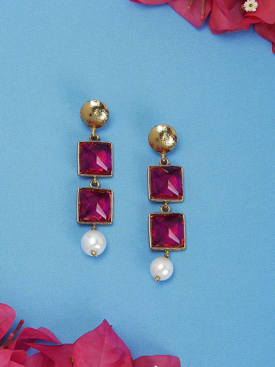 

Fida Pink & Gold-Toned Contemporary Drop Earrings