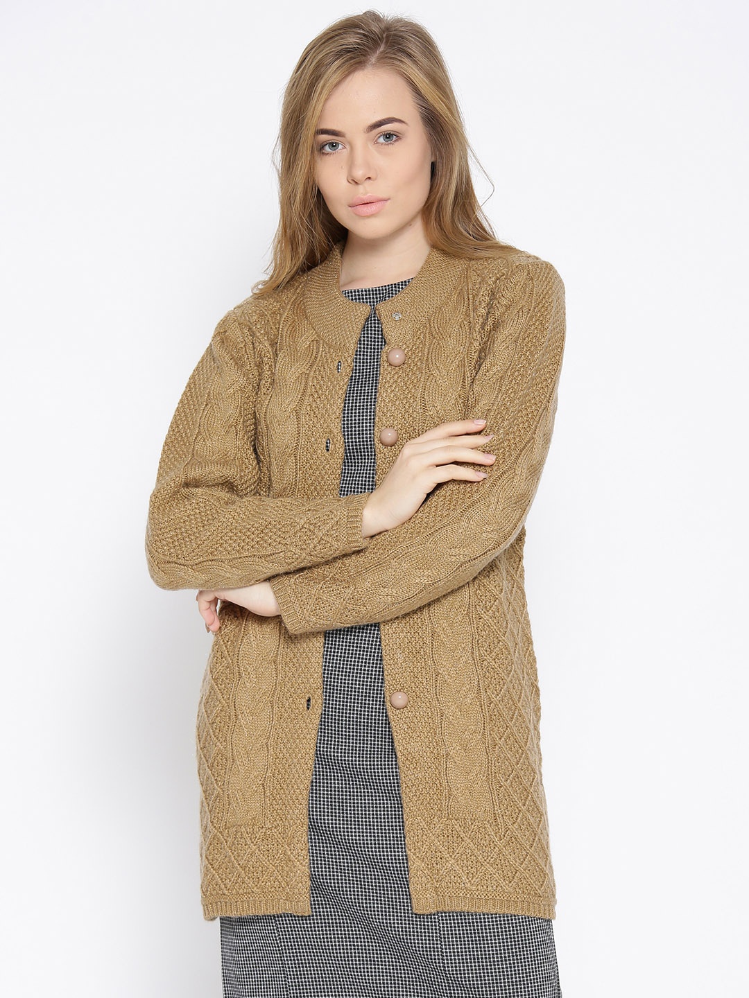 

Cayman Women Brown Self Design Longline Cardigan