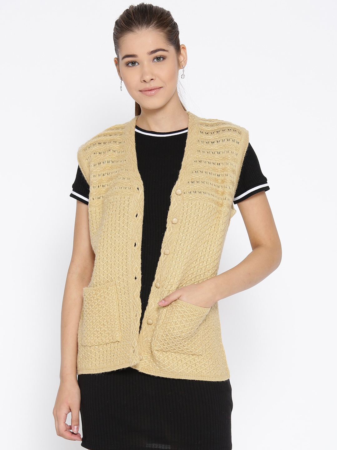 

Cayman Women Beige Self Design Cardigan