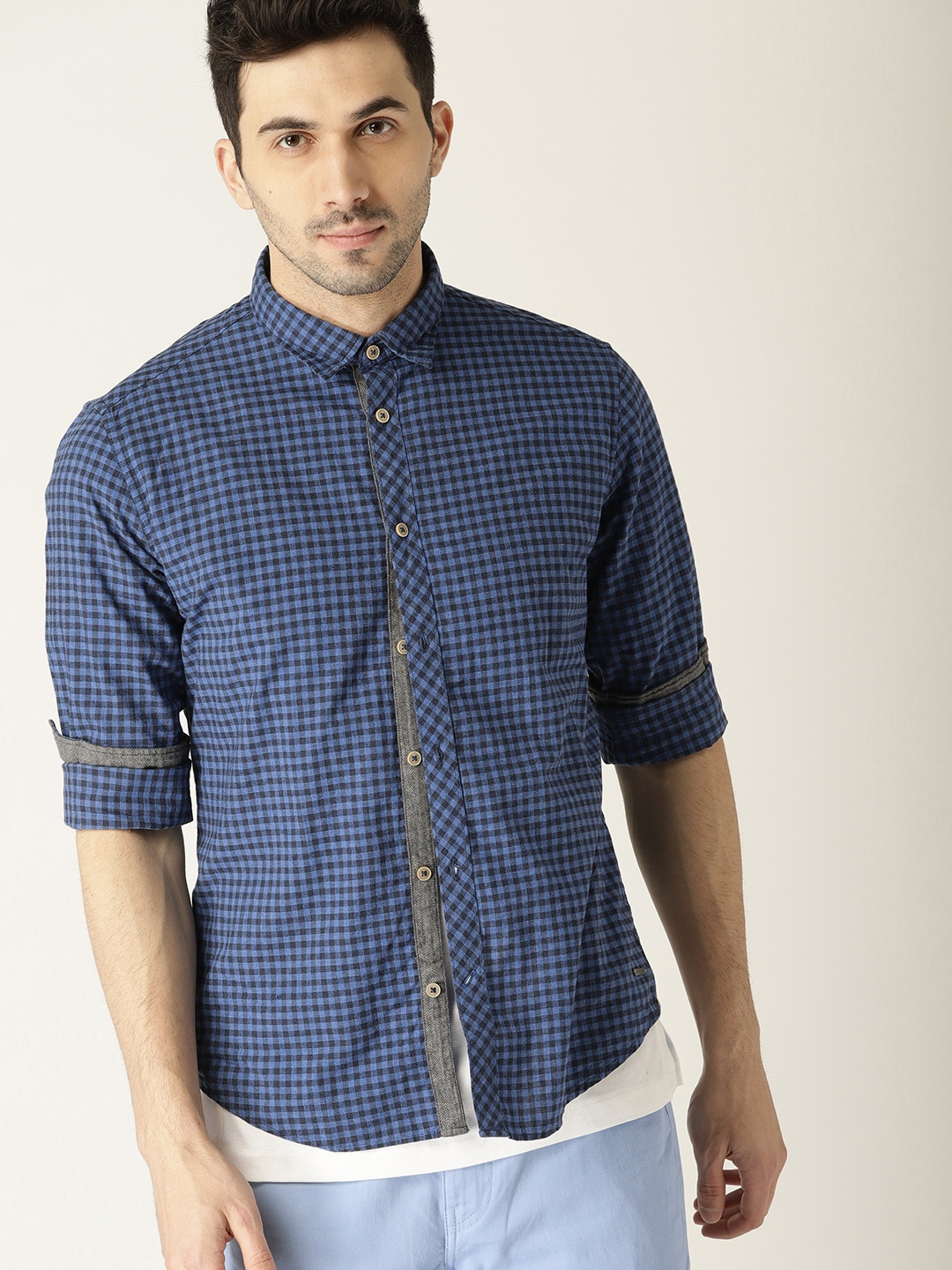 

ESPRIT Men Blue Slim Fit Checked Casual Shirt