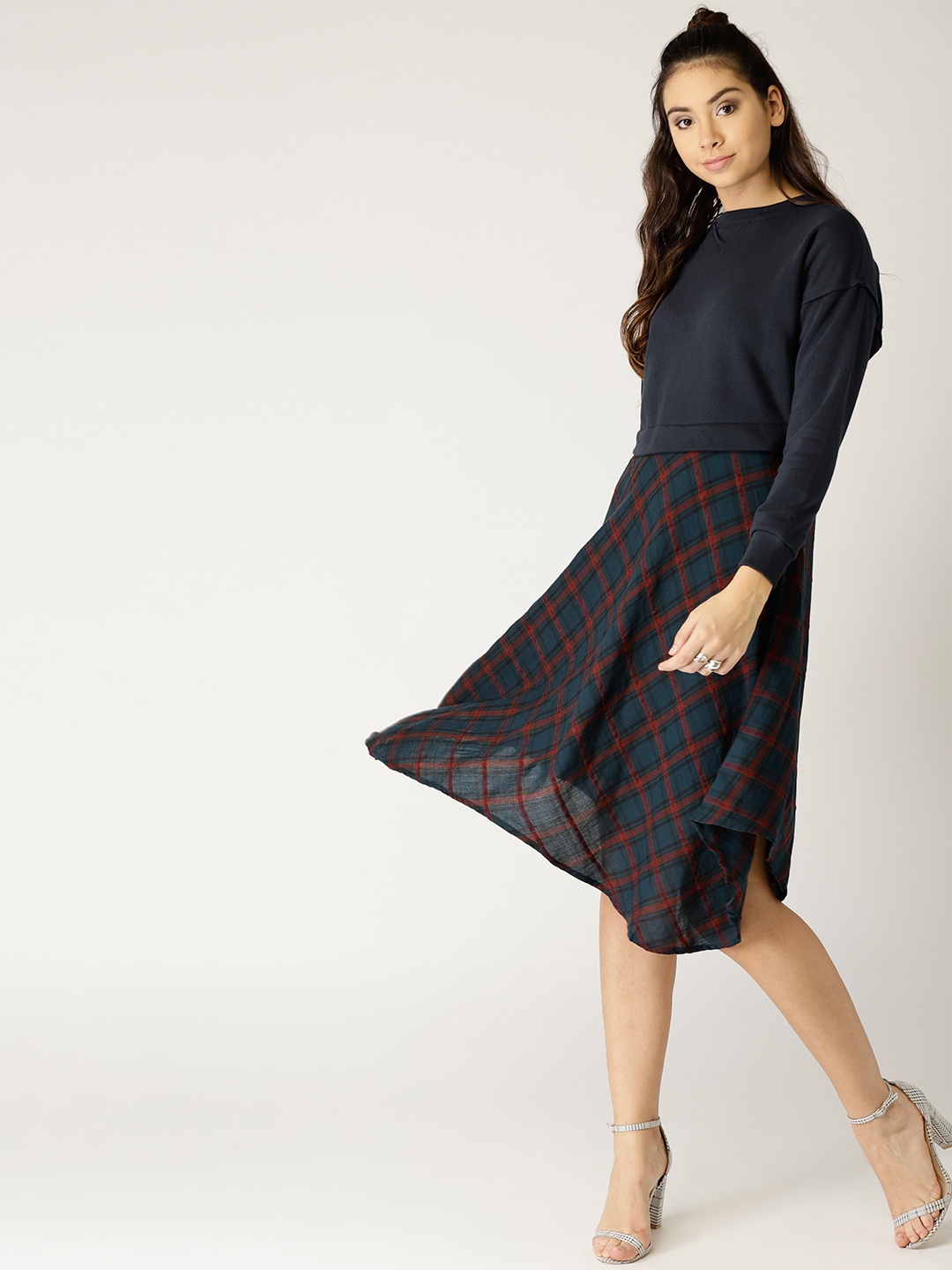 

ESPRIT Women Navy Blue Checked A-Line Dress