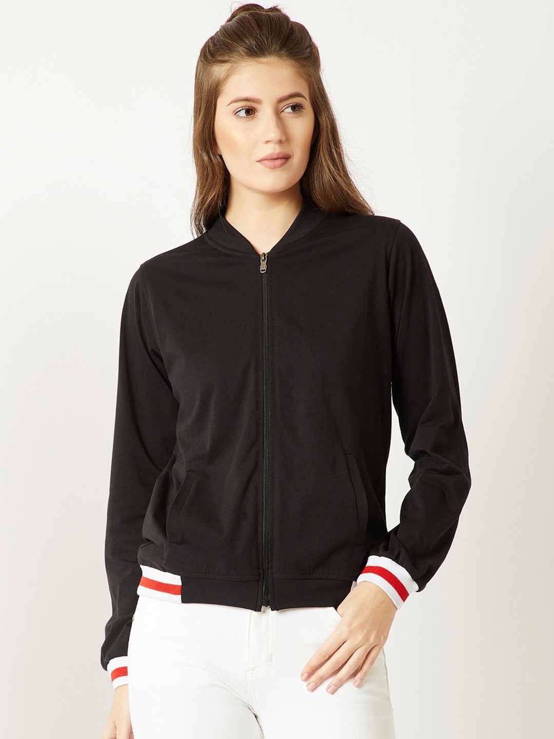 

Miss Chase Women Black Solid Lightweight Bomber