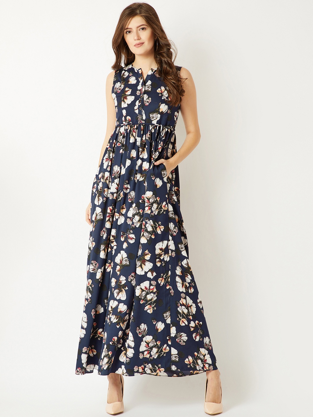 

Miss Chase Women Navy Blue Printed Maxi Dress