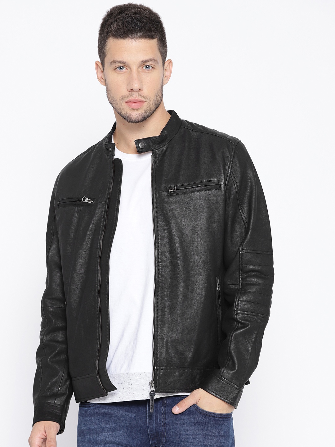 

U.S. Polo Assn. Denim Co. Men Black Solid Leather Jacket