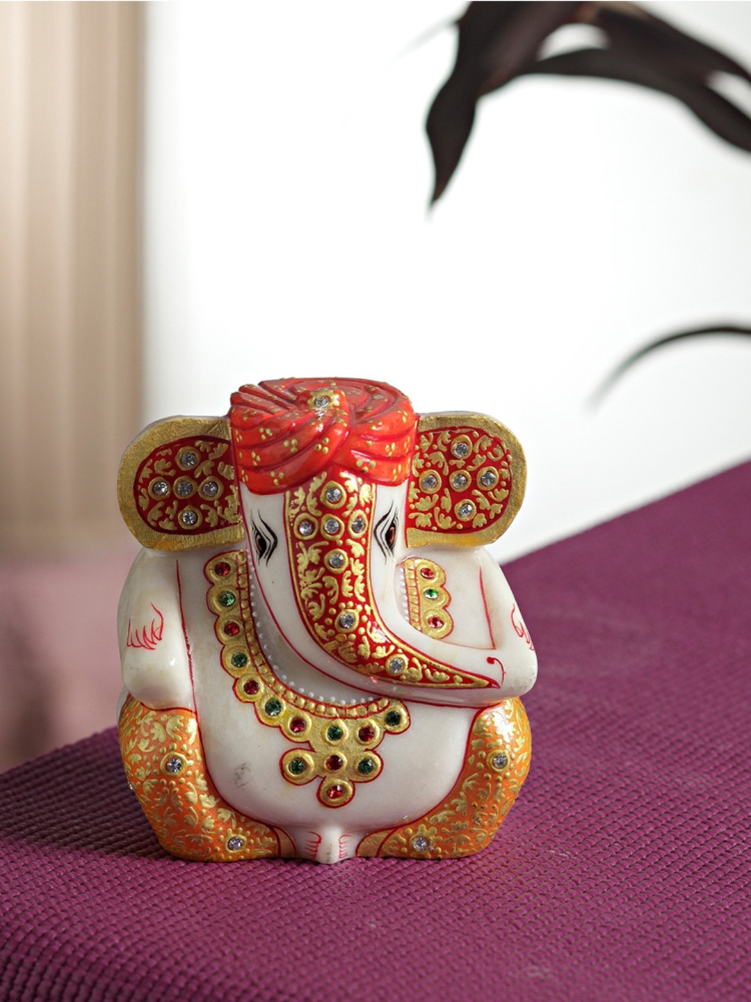 

Aapno Rajasthan Multicoloured Ganesha With Turban Showpieces, White