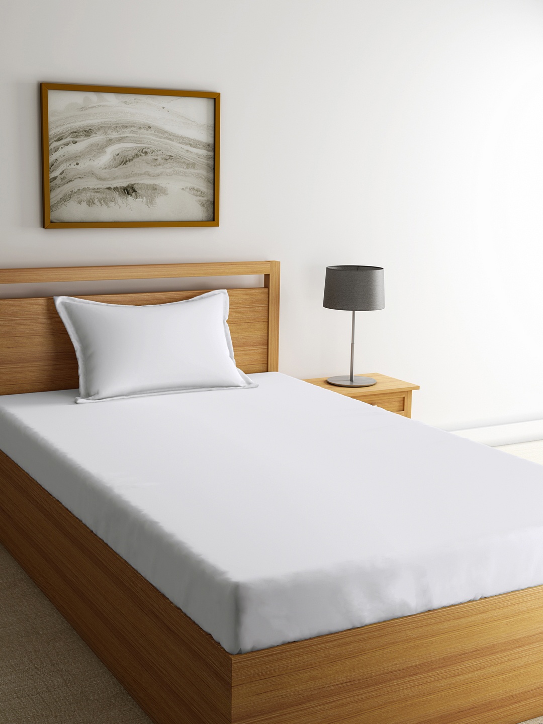 

MARK HOME White Solid Flat 210 TC Cotton 1 Single Bedsheet with 1 Pillow Cover