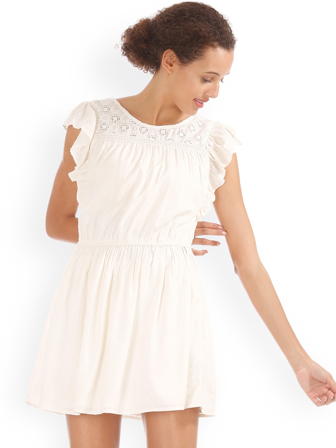 

Aeropostale Women White Self Design Blouson Dress