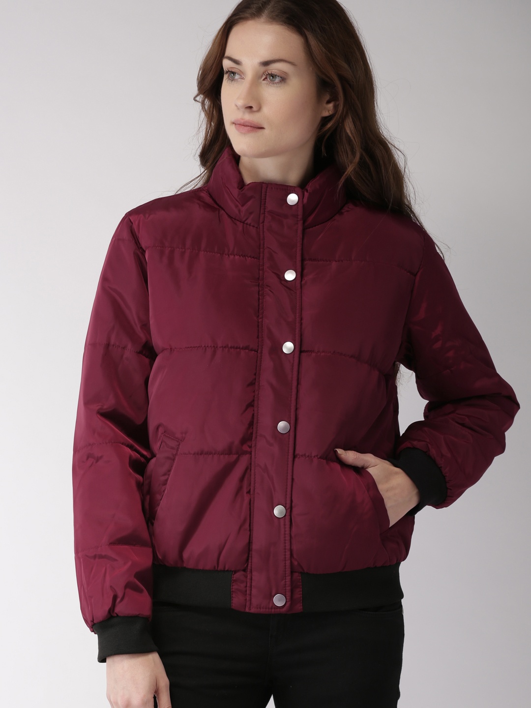 

FOREVER 21 Women Maroon Solid Puffer Jacket