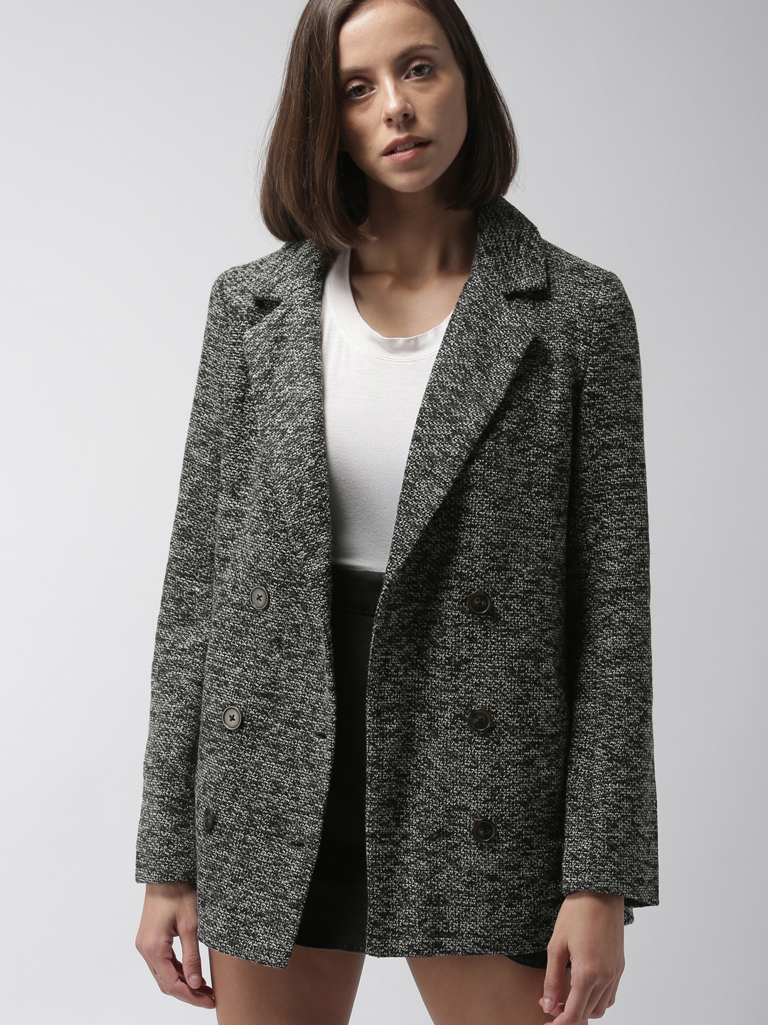 

FOREVER 21 Black Solid Double-Breasted Longline Trench Coat