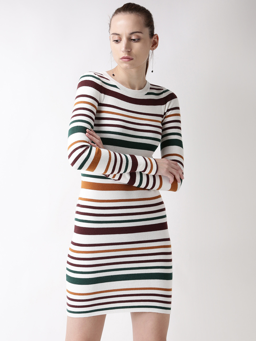 

FOREVER 21 Women White Striped Sweater Dress