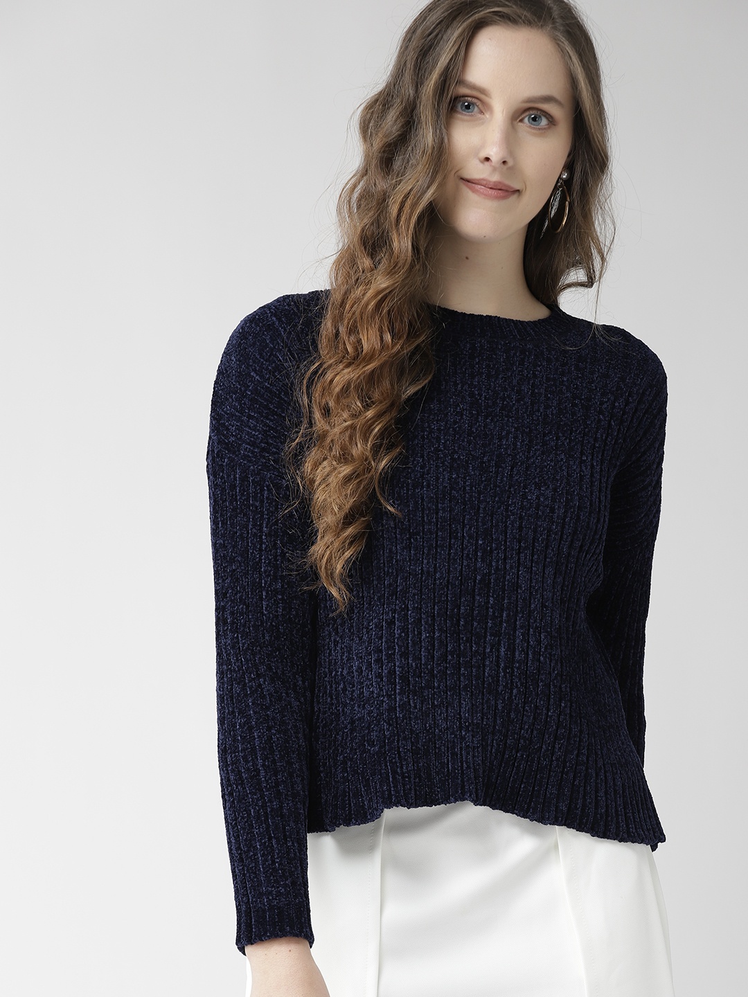 

FOREVER 21 Women Navy Blue Ribbed Sweater