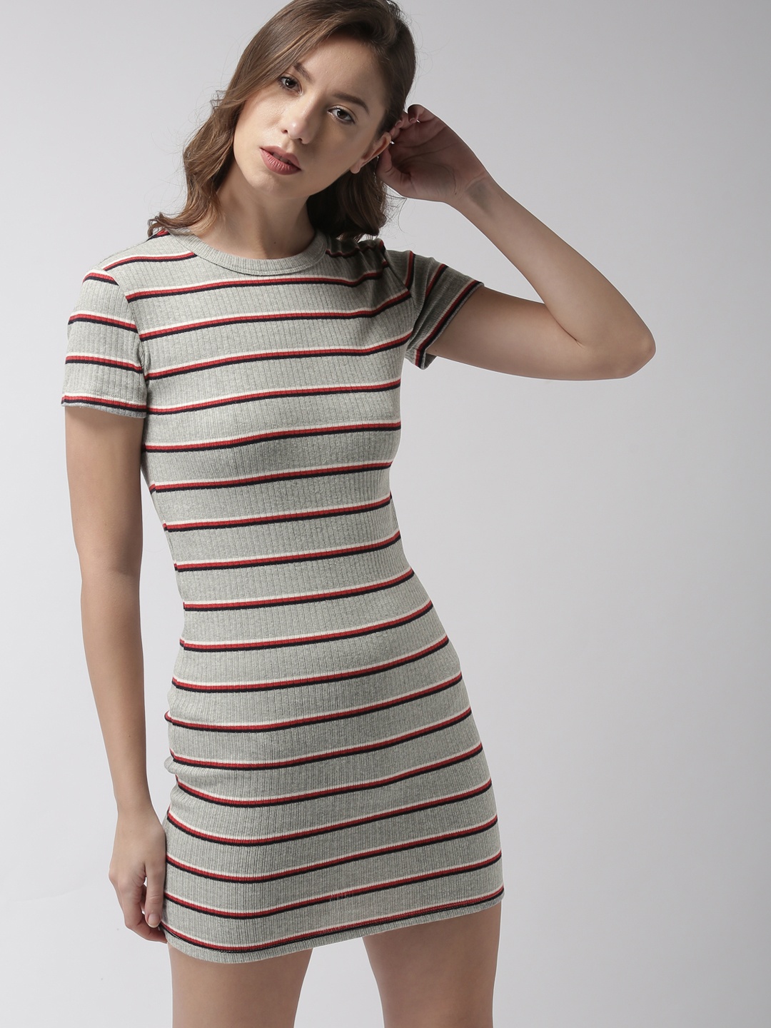 

FOREVER 21 Women Striped Bodycon Dress, Grey