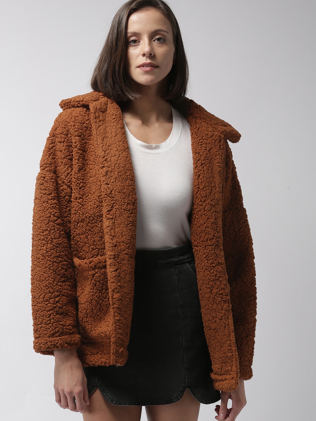 

FOREVER 21 Rust Orange Solid Front Open Over Coat