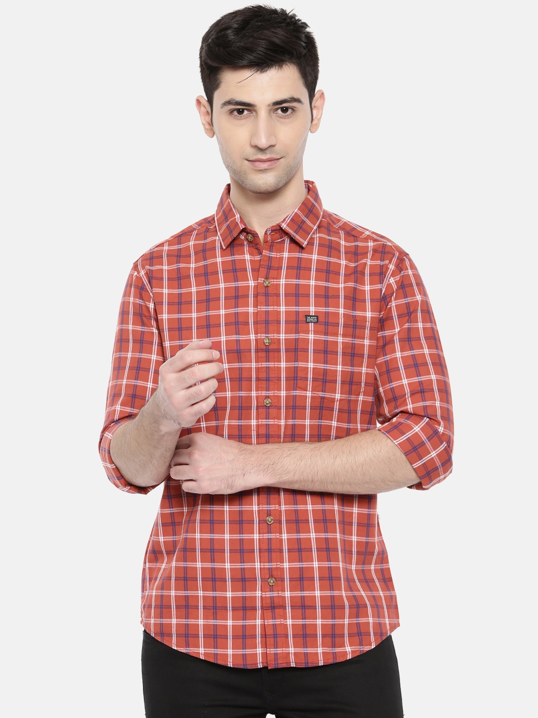 

The Indian Garage Co Men Orange Regular Fit Checked Casual Shirt
