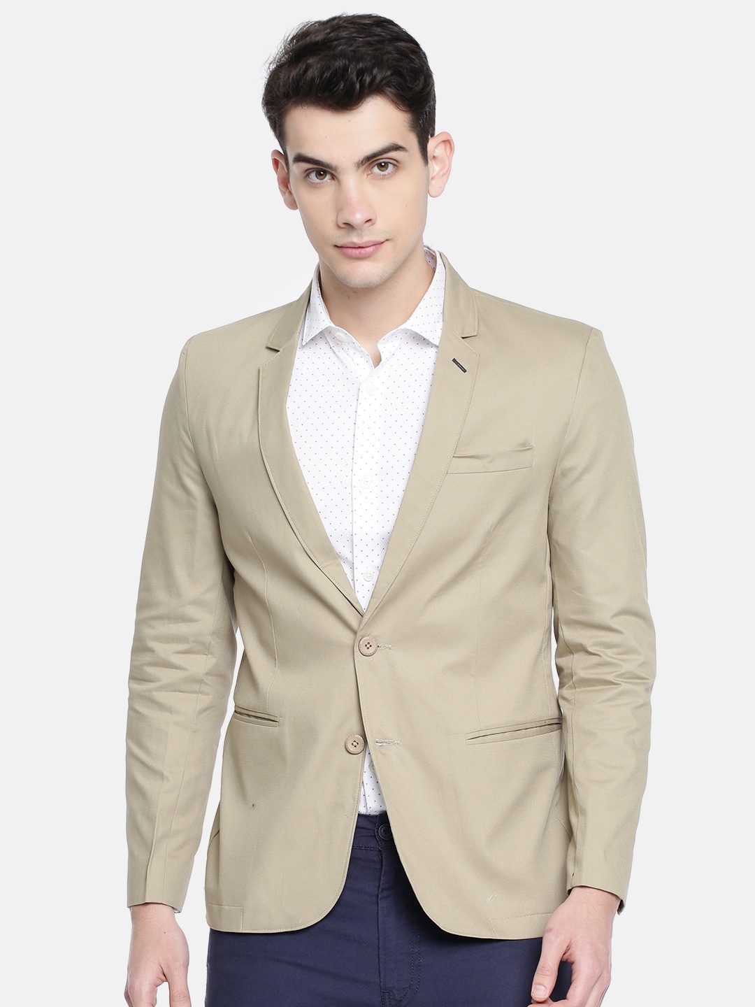 

The Indian Garage Co Men Beige Solid Casual Blazer