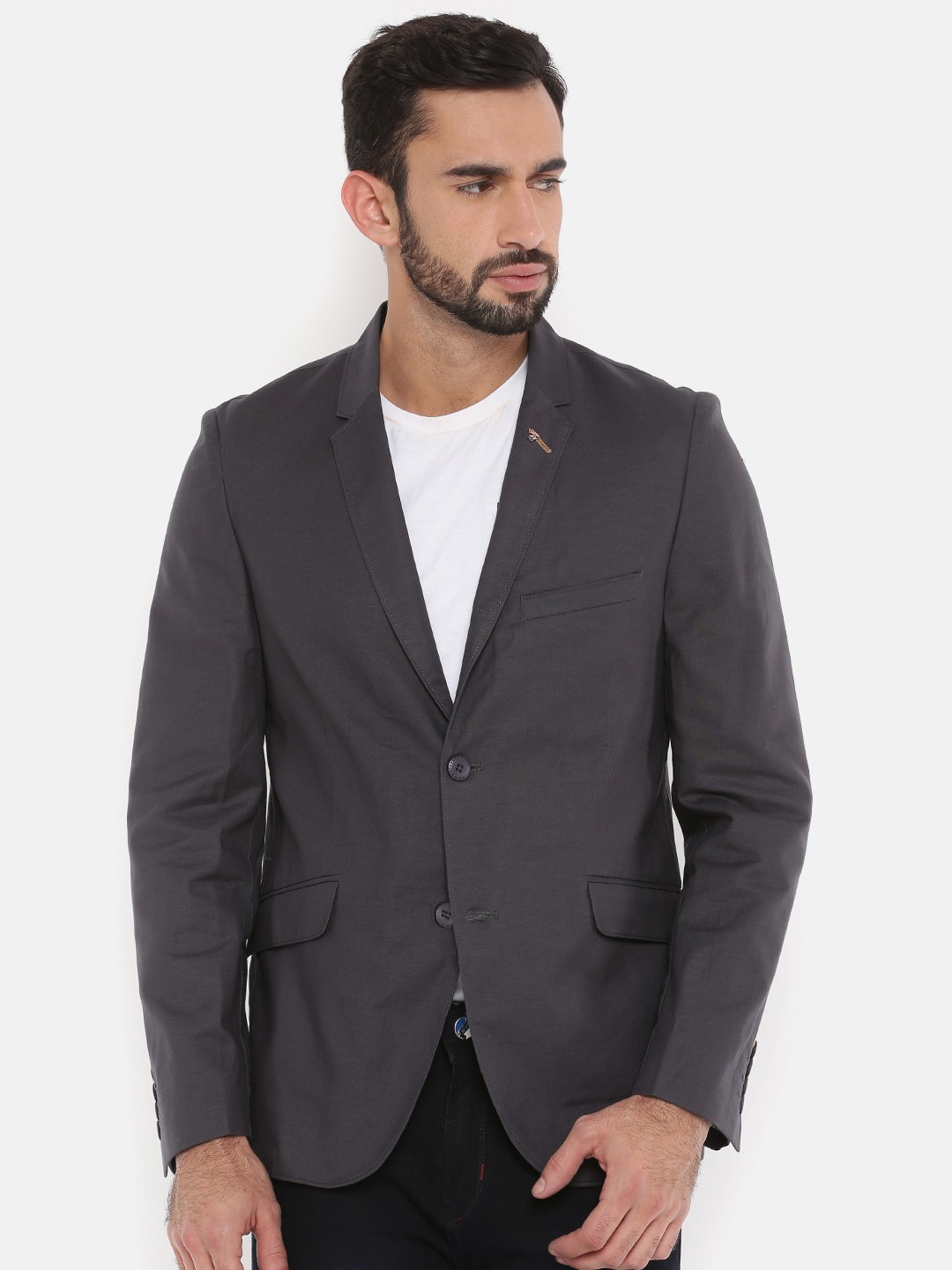 

The Indian Garage Co Men Charcoal Grey Solid Casual Blazer