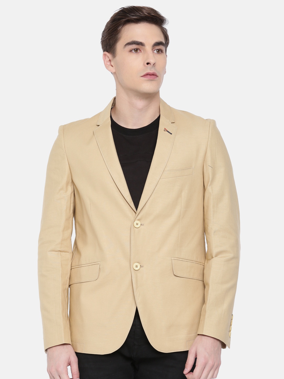 

The Indian Garage Co Men Beige Solid Single-Breasted Casual Pure Cotton Blazer
