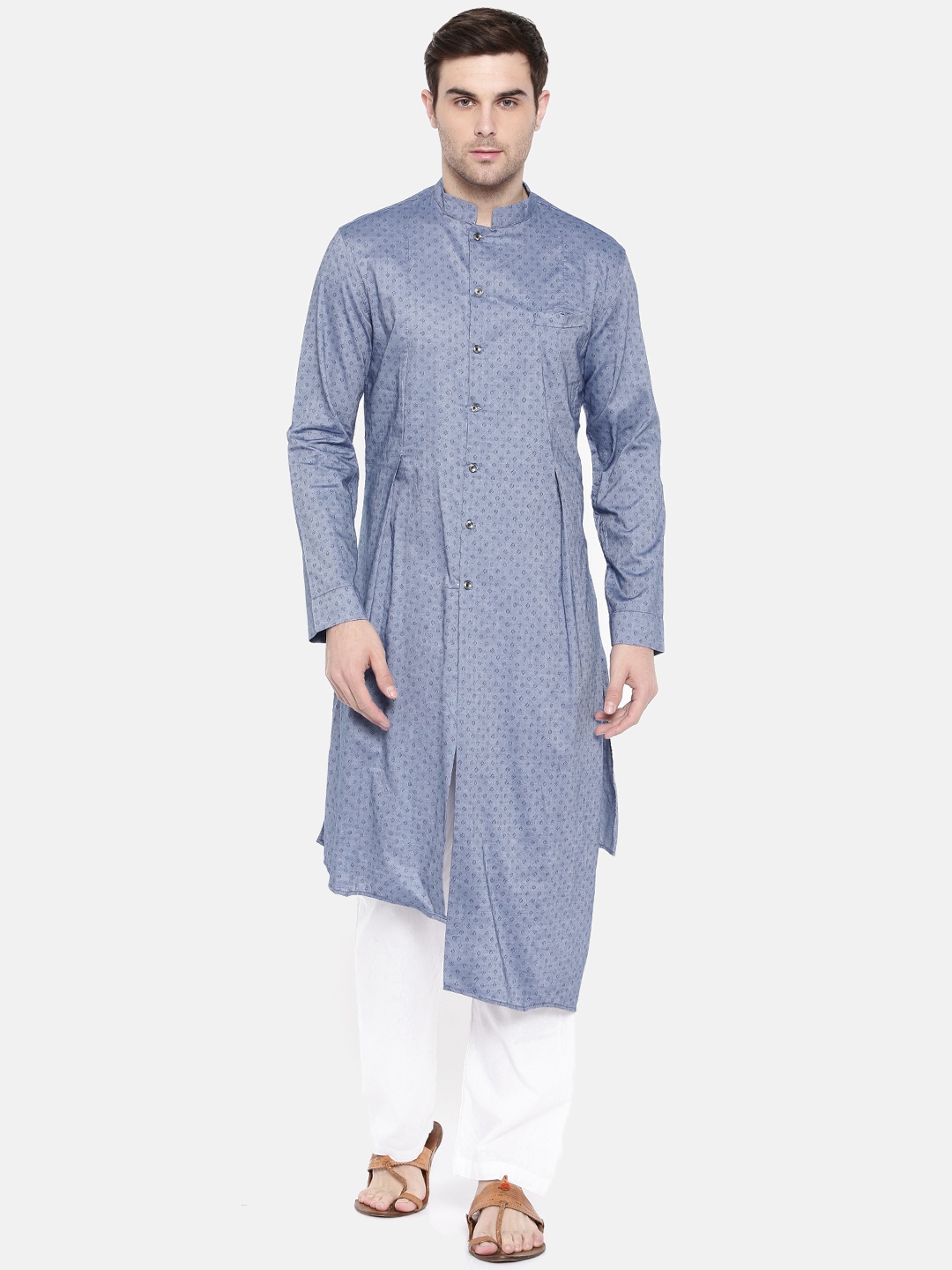 

Freehand Men Blue Printed Straight Kurta