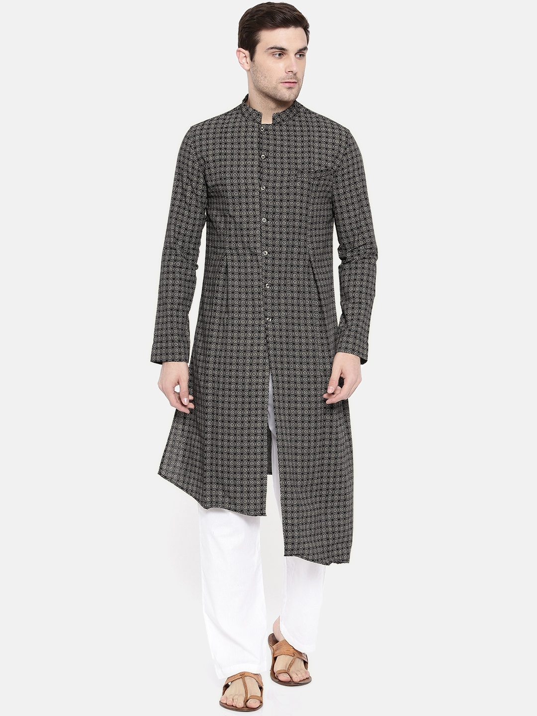 

Freehand Men Black & Beige Printed Straight Kurta
