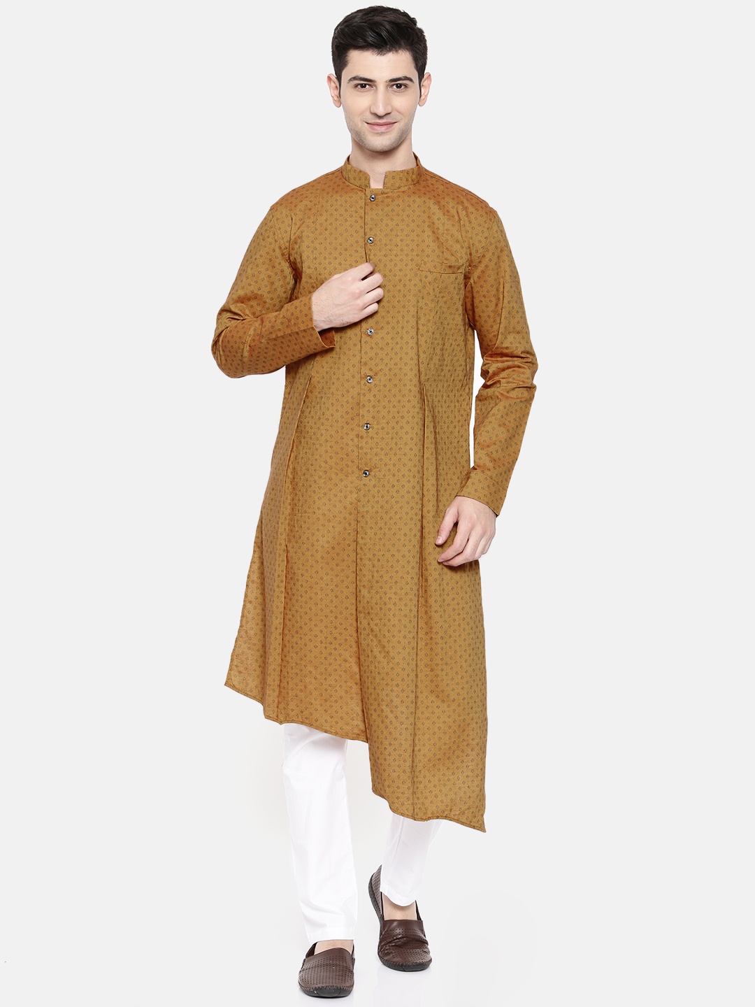 

Freehand Men Mustard Yellow Printed Straight Kurta