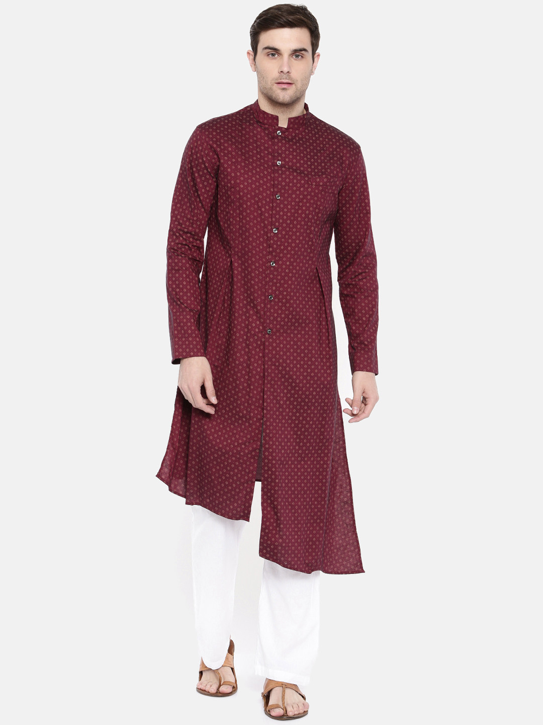 

Freehand Men Red Printed Straight Kurta