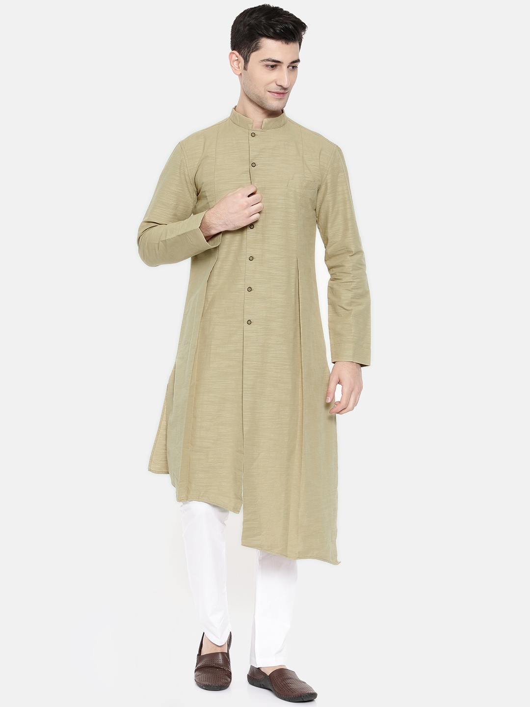 

Freehand Men Khaki Solid Straight Kurta