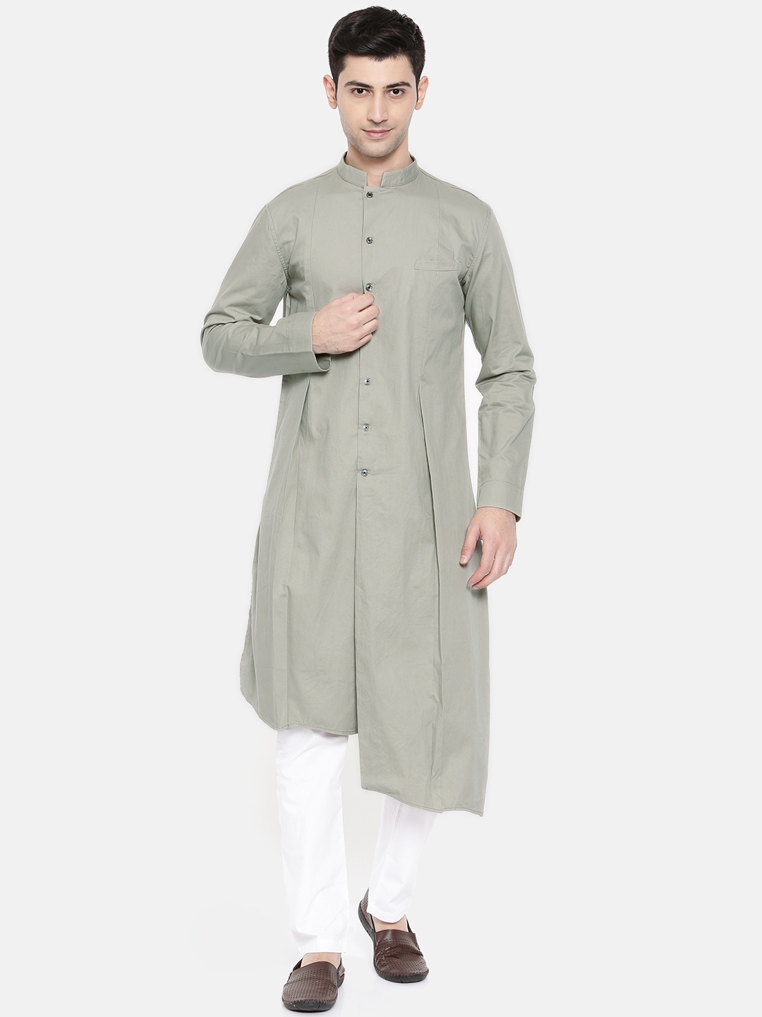 

Freehand Men Grey Solid Straight Kurta