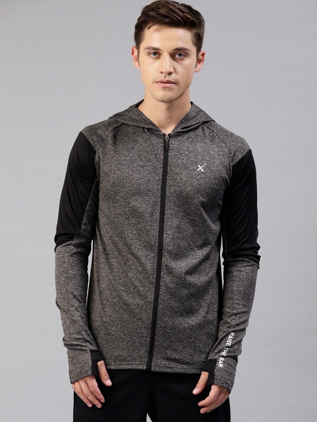 

HRX by Hrithik Roshan Men Charcoal Grey Solid Rapid Dry Hooded Training Jacket