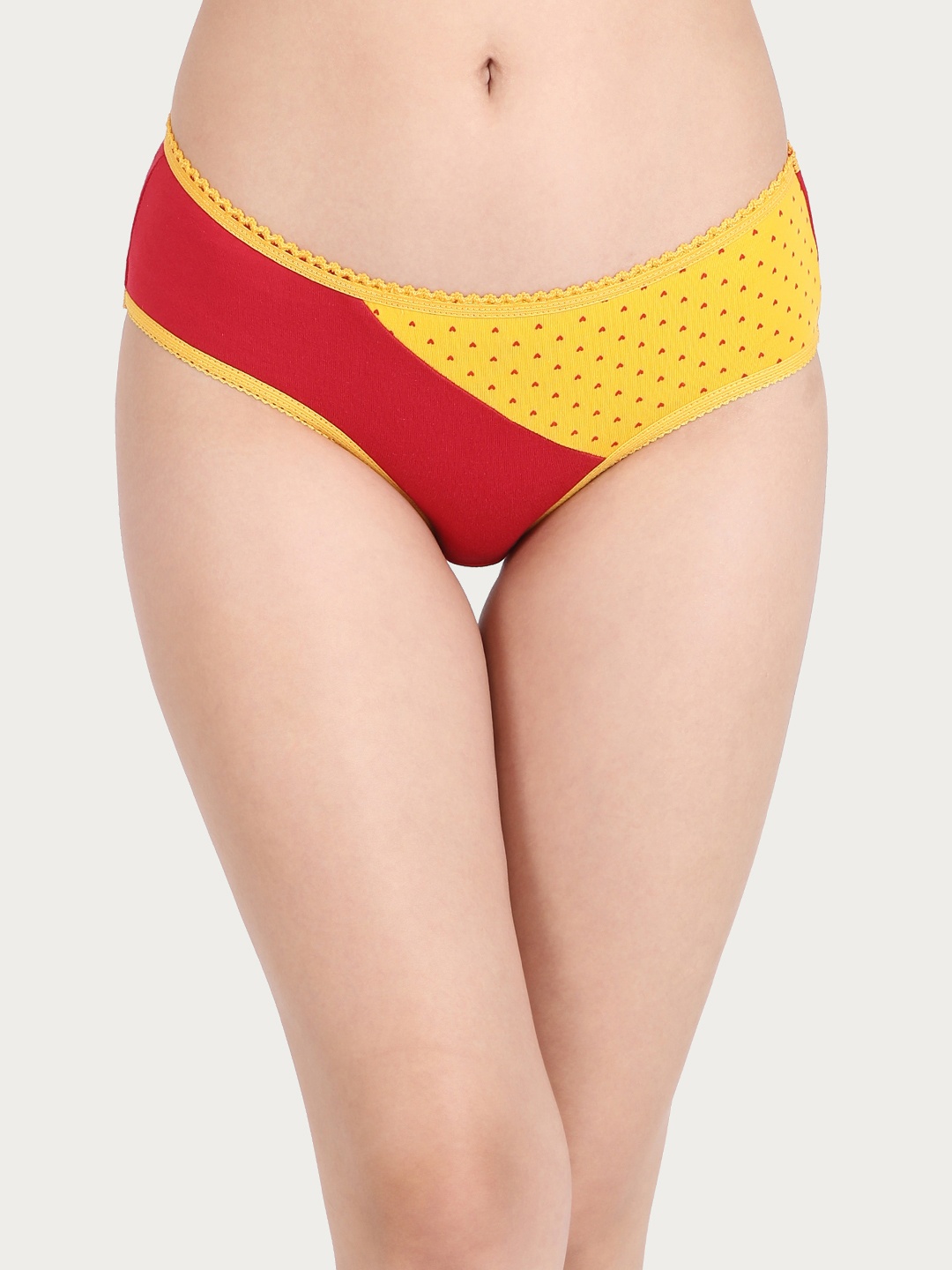 

Clovia Women Red & Yellow Colorblocked Hipster Briefs PN2748P04