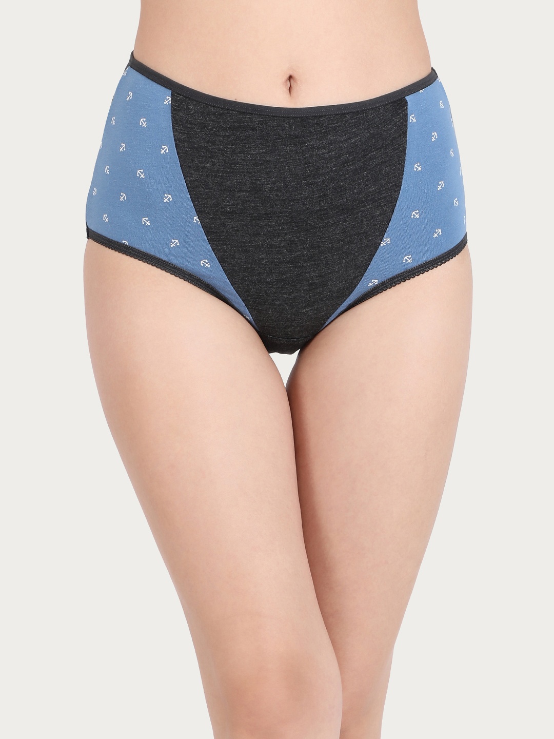 

Clovia Women Charcoal Grey & Blue Printed Hipster Briefs PN2756P05XL