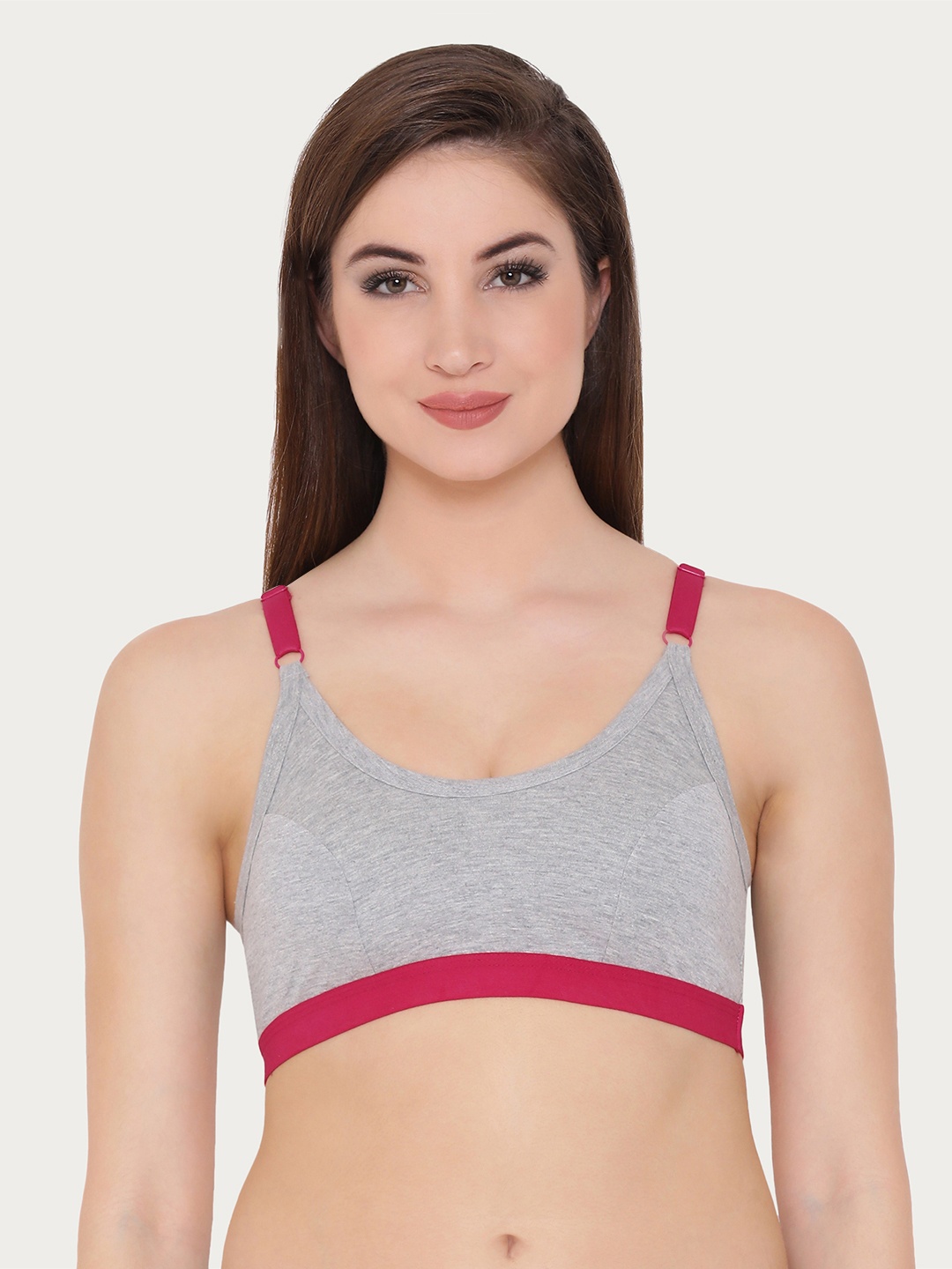 

Clovia Cotton Non-Padded Non-Wired Sports Bra In Grey, Pink