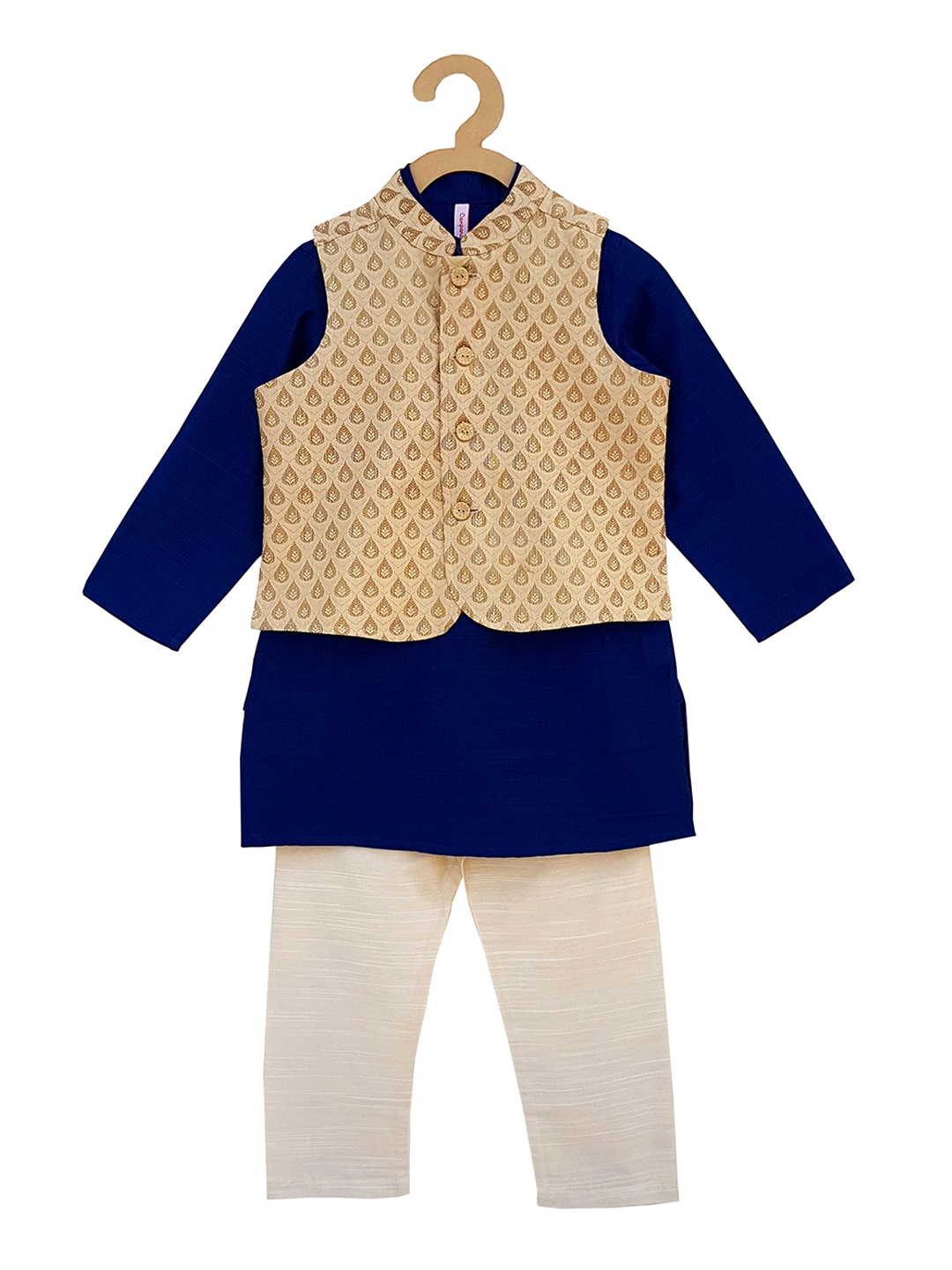 

Campana Boys Gold-Toned & Blue Self Design Kurta with Pyjamas