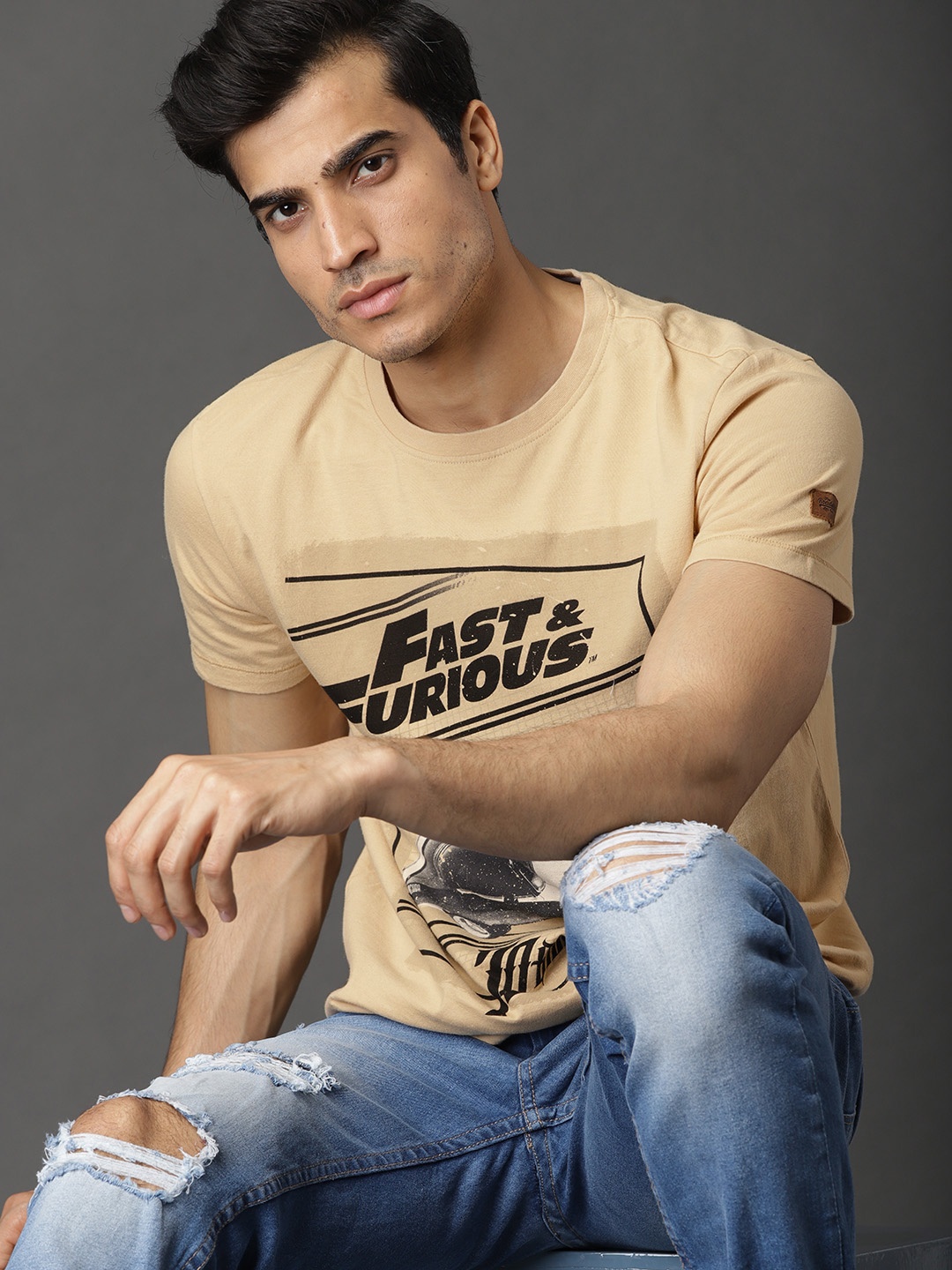 

Roadster Fast and Furious Men Beige Printed Round Neck T-shirt