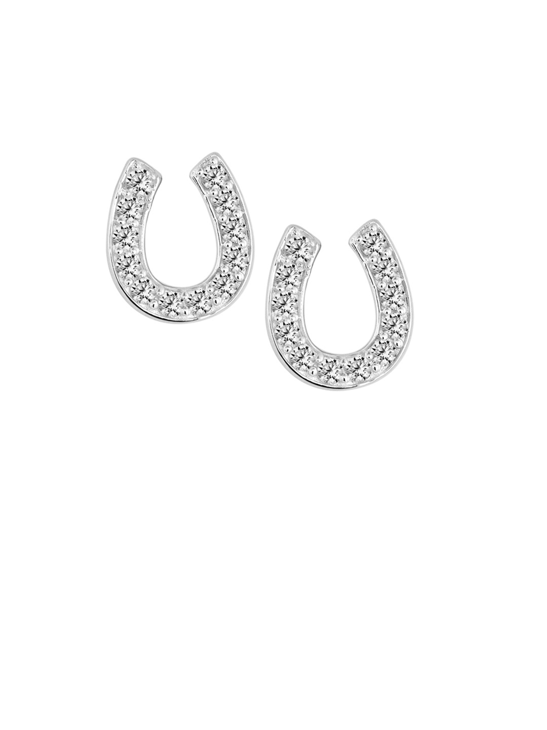 

TALISMAN Rhodium-Plated Strerling Silver Horseshoe-Shaped CZ-Studded Stud Earrings