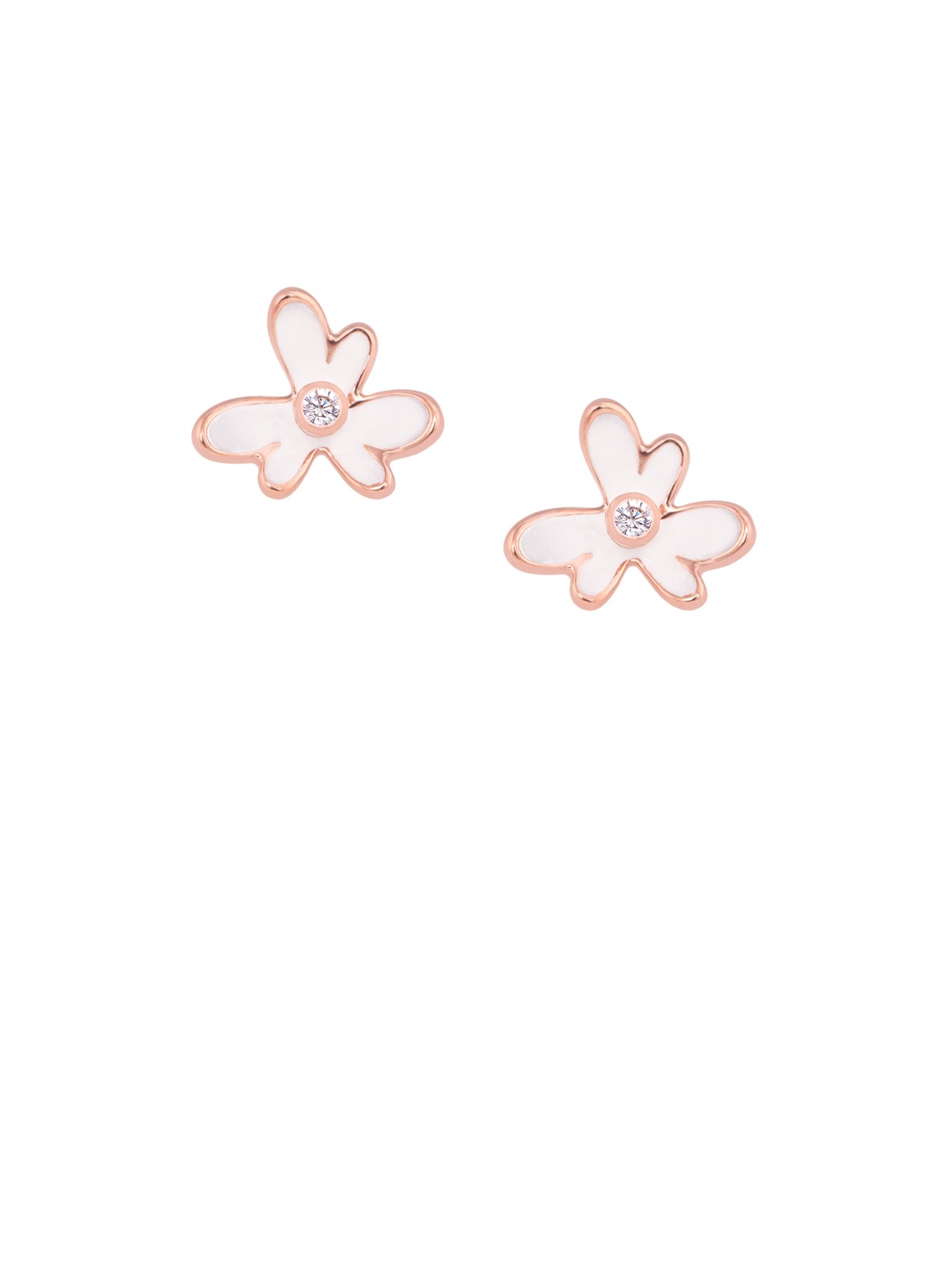 

TALISMAN Rose Gold-Toned White Enamelled Floral Studs