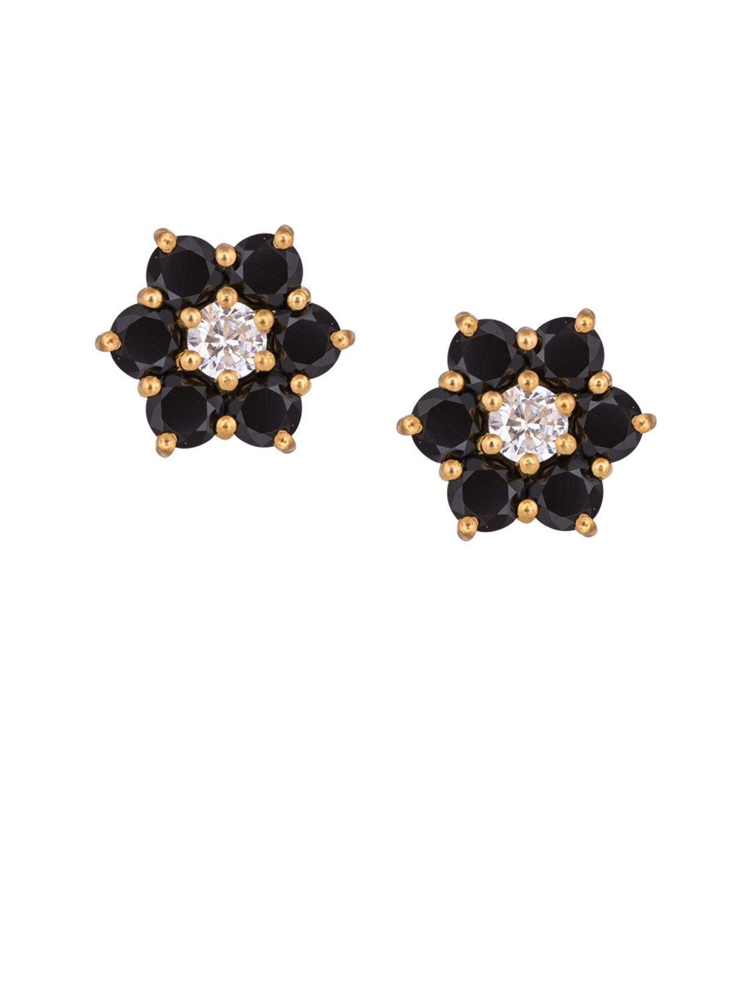 

TALISMAN Gold-Plated & Black Floral Handcrafted Studs