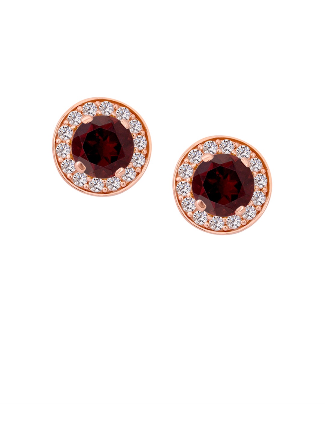 

TALISMAN Silver-Toned & Rose Gold-Plated Handcrafted Cubic Zirconia Studded Circular Studs