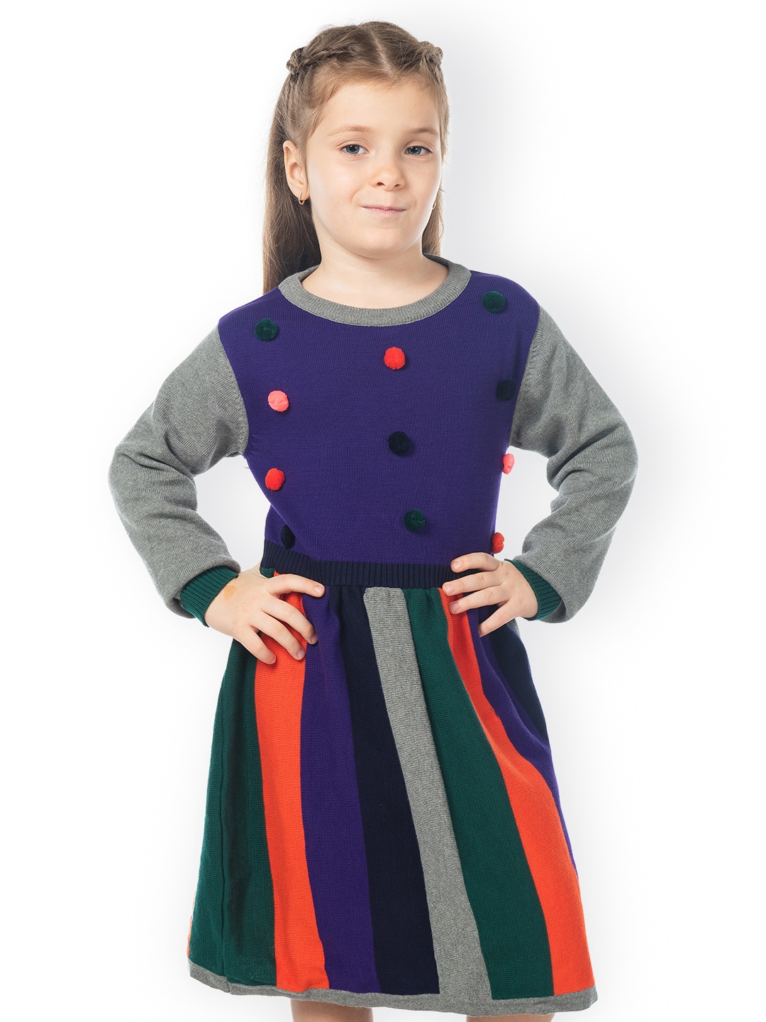 

Cherry Crumble Girls Purple Colourblocked Jumper Dress