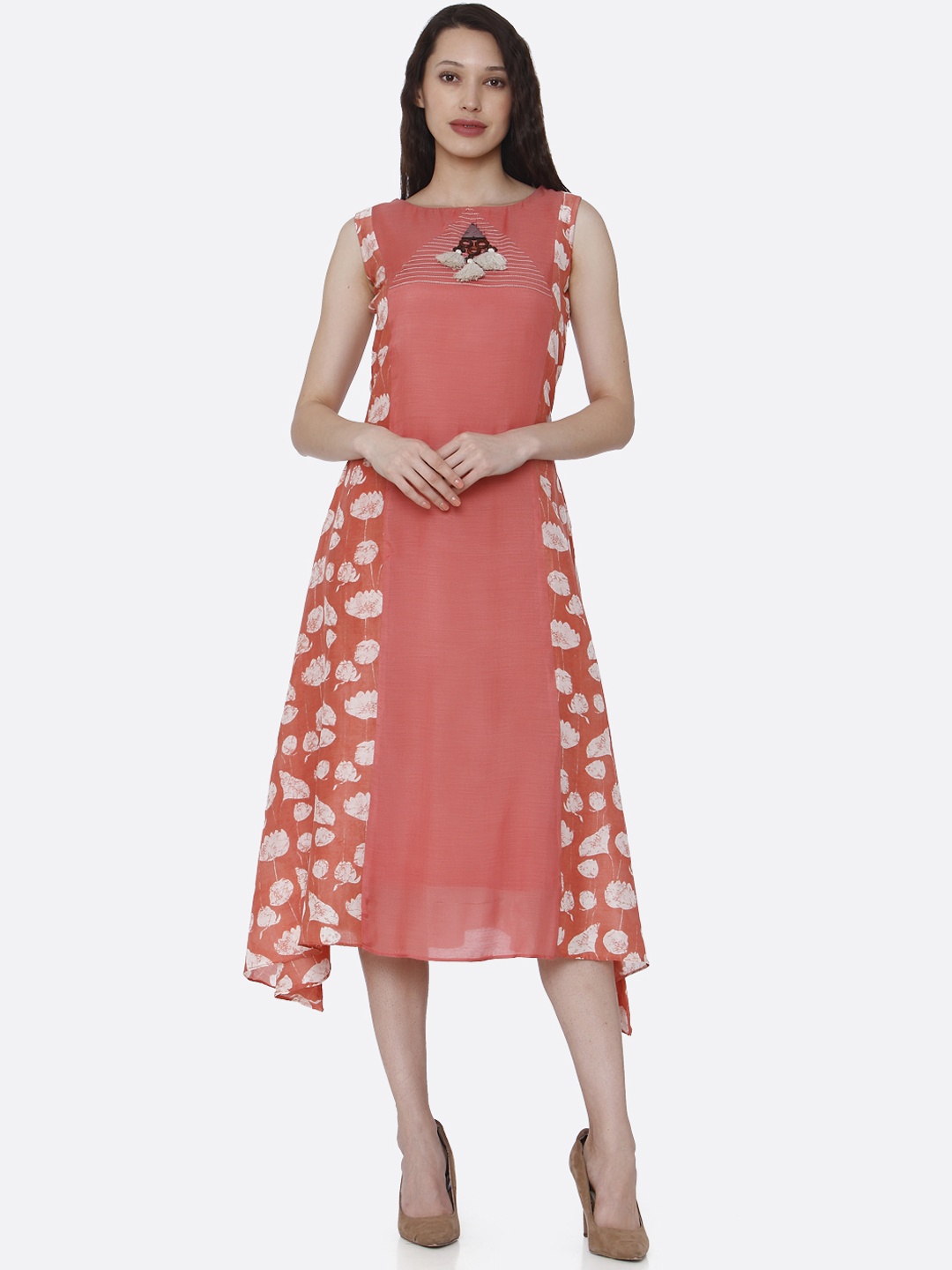 

RAISIN Women Peach-Coloured Printed A-Line Dress