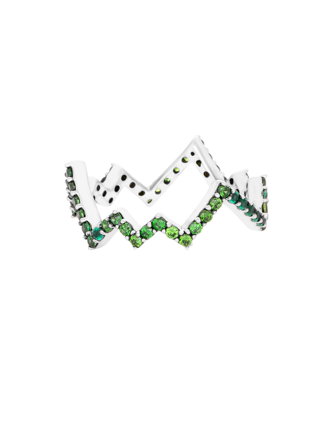 

TALISMAN Women Rhodium-Plated Silver-Toned & Green CZ Handcrafted Ring