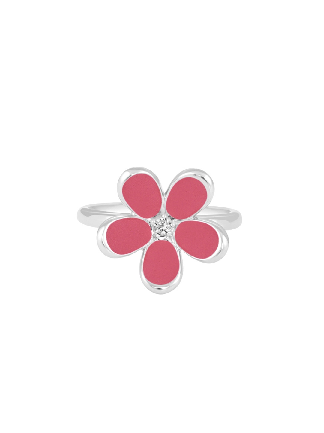 

TALISMAN Women Rhodium-Plated Silver-Toned & Pink CZ Handcrafted Ring