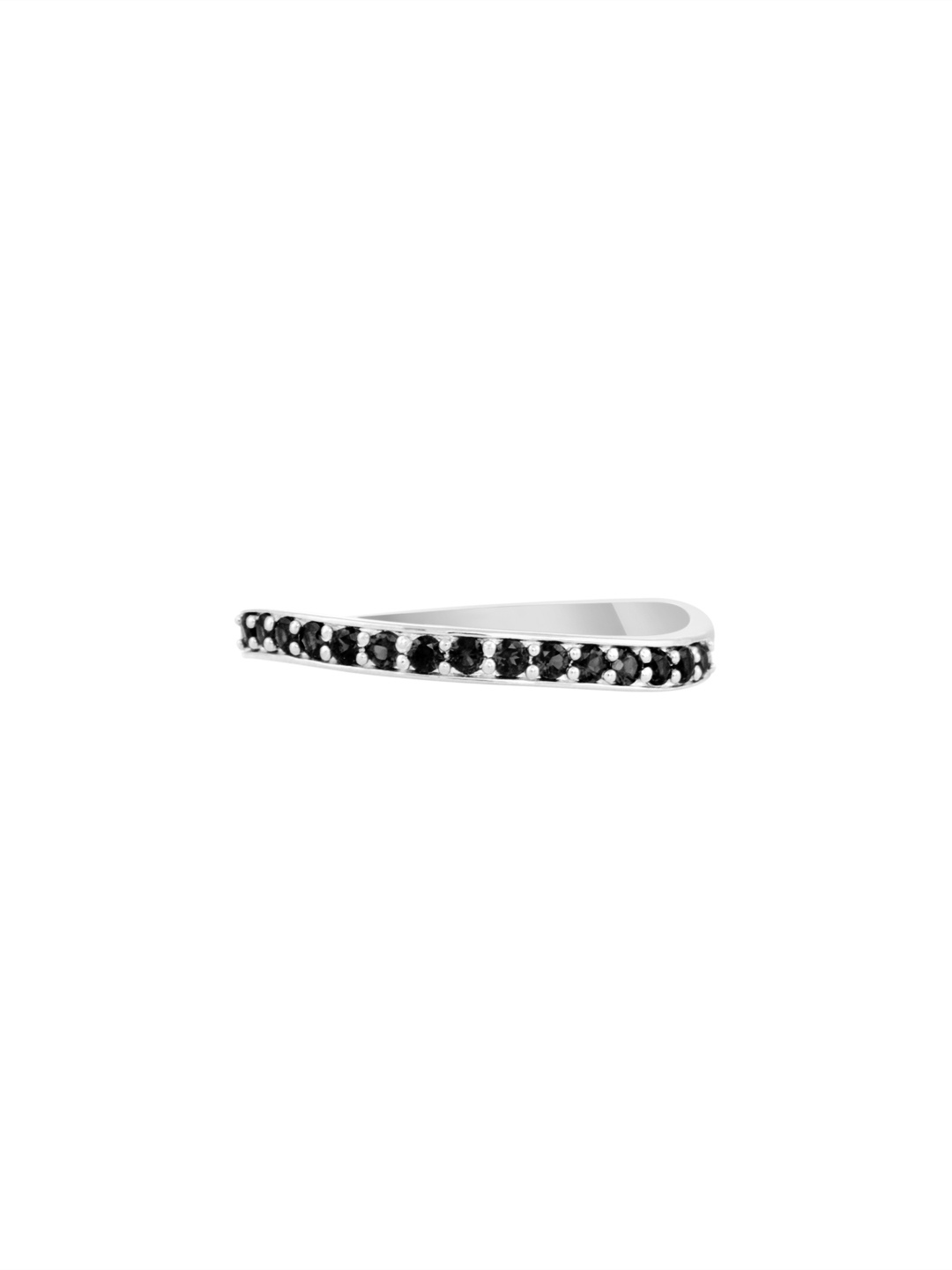 

TALISMAN Women Rhodium-Plated Silver-Toned & Black Stone-Studded Handcrafted Ring
