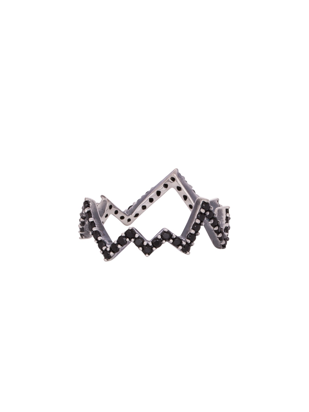 

TALISMAN Women Rhodium-Plated Silver-Toned & Black Stone-Studded Handcrafted Ring