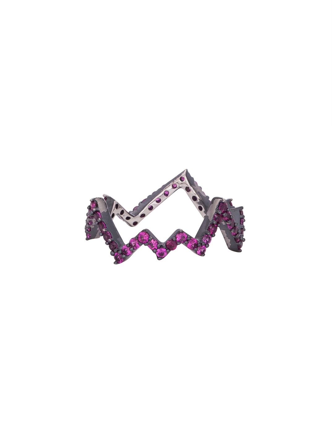 

TALISMAN Women Rhodium-Plated Silver-Toned & Purple CZ-Studded Handcrafted Ring