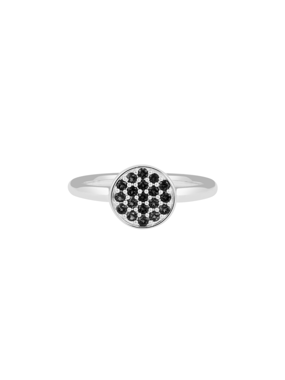 

TALISMAN Women Rhodium-Plated Silver-Toned & Black Stone-Studded Handcrafted Ring