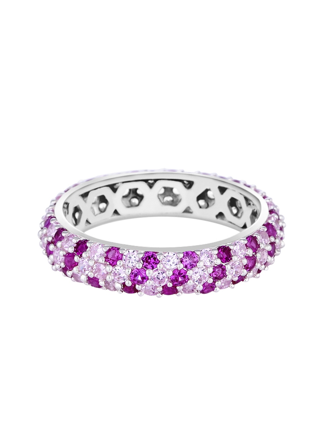 

TALISMAN Women Rhodium-Plated Silver-Toned & Pruple CZ-Studded Handcrafted Ring