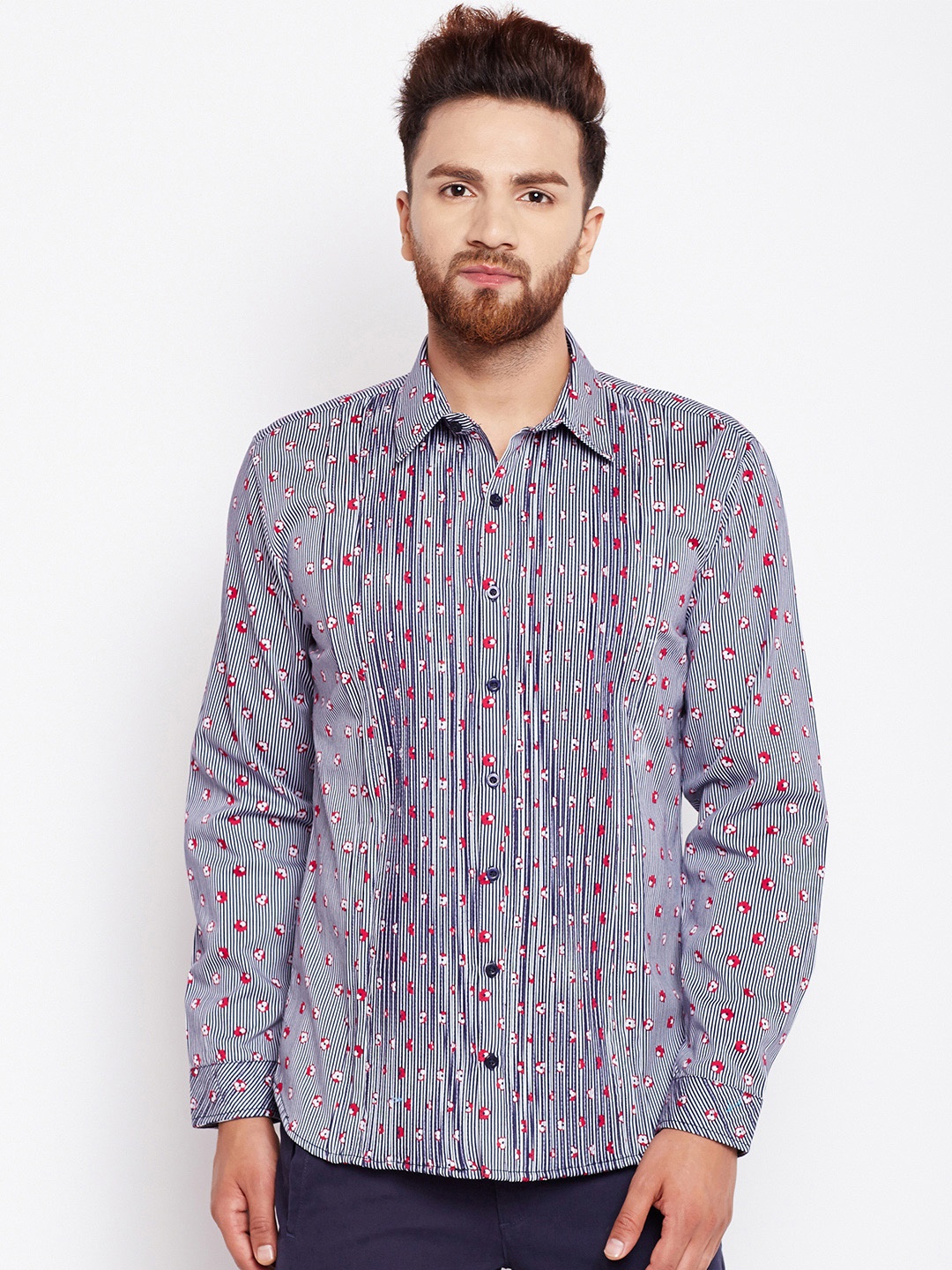 

Oxolloxo Men Blue Regular Fit Striped Casual Shirt